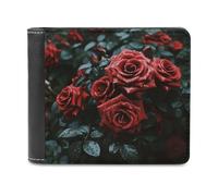 FekiLoot Red And Black Rose PU Leather Wallet Bifold Wallet Front Pocket Wallets Fashion Purse Slim Billfold Credit Card Holder