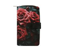 FekiLoot Red And Black Rose Wallet Large Capacity Travel Double Fold Wallets Portable Zipper Leather Purse for Women Men