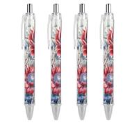 FekiLoot Red And Blue Flowers Ballpoint Pens Retractable Black Ink Ballpoint Pens 0.5mm Medium Point Smooth Writing Pattern Pen with Super Soft Grip Cute Work Supplies for Men Women 4 PCS