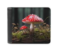 FekiLoot Red And White Mushroom PU Leather Wallet Bifold Wallet Front Pocket Wallets Fashion Purse Slim Billfold Credit Card Holder
