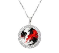 FekiLoot Red Black Abstract Pendant Necklace for Women Men Elegant Diamond Circle Necklaces with 19.7 Inch Chain, Zinc Diamond Jewelry for Birthday Christmas Valentine's Day Gift, One Size, Zinc
