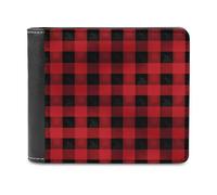 FekiLoot Red Black Buffalo Check Plaid Pattern Leather Wallet for Women&Men Billfold Purse Credit Card Holder Slim Bifold Wallet Front Pocket Wallets