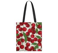 FekiLoot Red Cherries Tote Bag Lightweight Elegant Carry Bag Stylish Soft Roomy Handbag Full-Color All-Over Print Reusable Shoulder Bag Chic Daily Shopping Bag For Daily Travel Beach Work