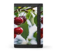 FekiLoot Red Cherry Pattern Men's Wallet Extra Capacity Trifold Wallet Thin & Stylish Trifold Card Holder with ID Window