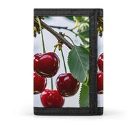 FekiLoot Red Cherry Pattern Trifold Wallet Slim Credit Card Holder Stylish Trifold Billfold Minimalist Front Pocket Friendly Purses