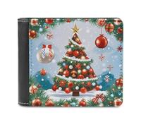 FekiLoot Red Christmas Tree Wallet Large Capacity Slim Bifold Wallet with Multiple Card Slots PU Leather Men Purse