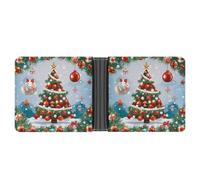 FekiLoot Red Christmas Tree Wallet Slim Leather Bifold Wallet Extra Capacity Wallets with Multiple Card Slots Men Billfold