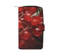 FekiLoot Red Fruits And Leaves Wallet Large Capacity Travel Double Fold Wallets Portable Zipper Leather Purse for Women Men