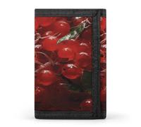 FekiLoot Red Fruits And Leaves Wallets Exquisite Trifold Wallet Front Pocket Wallet with Zipper Keychain Coin Purse Credit Card Holder for Adult