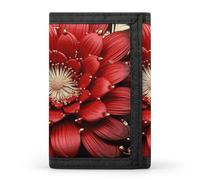 FekiLoot Red Gold Flower Wallet Compact Blocking Trifold Wallets with Zipper Minimalist Purse Wallet Credit Card Holder