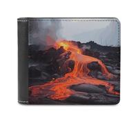 FekiLoot Red Hot Lava from Kilauea Volcano Wallet Large Capacity Slim Bifold Wallet with Multiple Card Slots PU Leather Men Purse