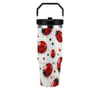 FekiLoot Red Ladybug 30oz Tumbler with Handle And Flip Straw Lid Double Wall Travel Leak-proof Coffee Mug Stainless Steel Vacuum Insulated Coffee Tumblers Cup for Hot And Cold Drinks