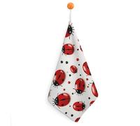 FekiLoot Red Ladybug Hand Towels for Kitchen, Square Small Towel with Hanging Loop for Bathroom, Absorbent Soft Hand Towels for Travel, Quick Dry Towel for Home, Gym 1PCS