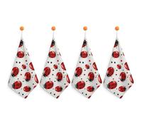 FekiLoot Red Ladybug Hand Towels for Kitchen, Square Small Towel with Hanging Loop for Bathroom, Absorbent Soft Hand Towels for Travel, Quick Dry Towel for Home, Gym 4PCS