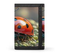 FekiLoot Red Ladybug Men's Wallet Extra Capacity Trifold Wallet Thin & Stylish Trifold Card Holder with ID Window