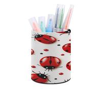FekiLoot Red Ladybug Pen Holder for Desk, Leather Pencil Organizer & Makeup Brush Holder, Office Decor And Desk Accessories Perfect Office Organization,Teacher Supplies
