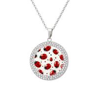 FekiLoot Red Ladybug Pendant Necklace for Women Men Elegant Diamond Circle Necklaces with 19.7 Inch Chain, Zinc Diamond Jewelry for Birthday Christmas Valentine's Day Gift, One size, Zinc, Diamond