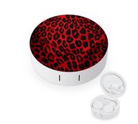 FekiLoot Red Leopard Pattern Contact Lens Case Portable Travel Outdoor Contact Lens Cases Circle Leakproof Makeup Storage Box with Mirror for Home Office Dormitory
