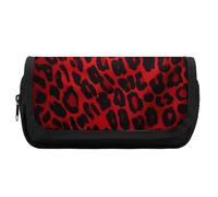 FekiLoot Red Leopard Pattern Pencil Case Portable Zipper Large Capacity Pencil Bag Handheld Multi Function Portable Pencil Pouch Organizer for Family Office Supplies