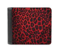 FekiLoot Red Leopard Pattern PU Leather Wallet Bifold Wallet Front Pocket Wallets Fashion Purse Slim Billfold Credit Card Holder