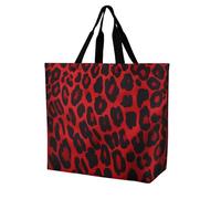 FekiLoot Red Leopard Pattern Shopping Bag Foldable, Multipurpose Shoulder Bag, Reusable Grocery Bag Holder with Long Shoulder Strap, Waterproof Tote Bags for Work, Beach, Travel