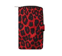 FekiLoot Red Leopard Pattern Wallet Large Capacity Travel Double Fold Wallets Portable Zipper Leather Purse for Women Men