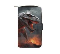 FekiLoot Red Magma Flying Dragons Wallet Large Capacity Travel Double Fold Wallets Portable Zipper Leather Purse for Women Men