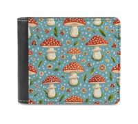 FekiLoot Red Mushroom Pattern Wallet Large Capacity Slim Bifold Wallet with Multiple Card Slots PU Leather Men Purse