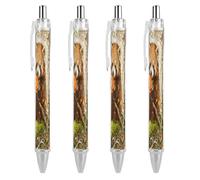 FekiLoot Red Panda Camellia Ballpoint Pens Retractable Ball Point Pens Smooth-Flowing Black Ink 0.5mm Writing Pen Black Ink Pen for Men Women 4 PCS