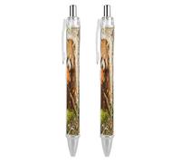 FekiLoot Red Panda Camellia Ballpoint Pens Retractable Ball Point Pens Smooth-Flowing Black Ink 0.5mm Writing Pen Black Ink Pen for Men Women 2 PCS