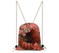 FekiLoot Red Panda in Azalea Drawstring Backpack Sports Gym Bag Drawstring Bags Foldable Backpack for Women Men