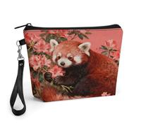 FekiLoot Red Panda in Azalea Makeup Bag for Purse, Waterproof Funny Cosmetic Bag for Women, Zipper Travel Pouch Gift 8.9×5.7 Inch