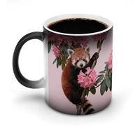 FekiLoot Red Panda in Azaleas Color Changing Mugs Heat Sensitive Coffee Mug Novelty Ceramic Cup with Handle Magic Cups Temperature Changing Coffee Tumblers for Women Men Funny Gifts 11 Oz
