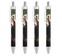 FekiLoot Red Panda on Tree Branch Ballpoint Pens Retractable Black Ink Ballpoint Pens 0.5mm Medium Point Smooth Writing Pattern Pen with Super Soft Grip Cute Work Supplies for Men Women 4 PCS