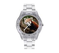 FekiLoot Red Panda on Tree Branch Watch Business Steel Band Wristwatch Sophisticated Timepiece Men's Business Alloy Classic Watch for Professionals, Office & Formal Occasions