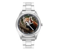 FekiLoot Red Panda on Tree Branch Watch Minimalist Fashion Wristwatch Exquisite Casual Watch Lightweight Alloy Slim Timepiece Case Cute Stainless Alloy Wristwatch for Men Women Gift Casual Watch