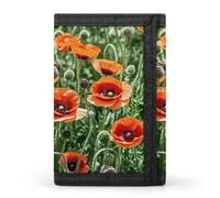 FekiLoot Red Poppy Flowers Leaves Men's Wallet Extra Capacity Trifold Wallet Thin & Stylish Trifold Card Holder with ID Window