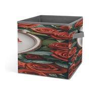 FekiLoot Red Rose Love Heart Cube Storage Bin Collapsible Storage Bins Large Capacity Fabric Storage Box Cubes Organizer with Dual Handles Baskets for Organizing Clothes Blankets