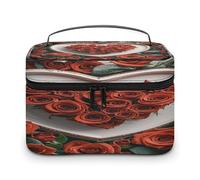 FekiLoot Red Rose Love Heart Makeup Bag Large Capacity Travel Cosmetic Bag Lightweight Hand-held Toiletry Bags Portable Cosmetic Pouch Cute Make Up Pouch for Women