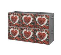 FekiLoot Red Rose Love Heart Storage Cubes Foldable Decorative Fabric Storage Baskets for Organizing Home Organizers with Handles Large Fabric Storage Baskets for Shelves for Clothes Books