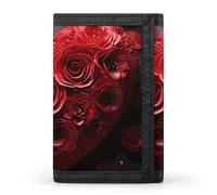 FekiLoot Red Rose Love Heart Wallet Compact Blocking Trifold Wallets with Zipper Minimalist Purse Wallet Credit Card Holder