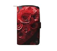 FekiLoot Red Rose Love Heart Wallet for Men Women Large Capacity Purse Clutch Bag Handbag Checkbook Cash Credit Cards