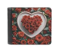 FekiLoot Red Rose Love Heart Wallet Large Capacity Slim Bifold Wallet with Multiple Card Slots PU Leather Men Purse