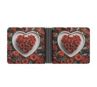 FekiLoot Red Rose Love Heart Wallet Slim Leather Bifold Wallet Extra Capacity Wallets with Multiple Card Slots Men Billfold