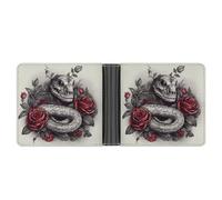 FekiLoot Red Rose on Snake Leather Wallet Double-Sided Different Images Bifold Wallet Ultra Strong Stitching Slim Wallets