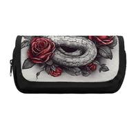 FekiLoot Red Rose on Snake Pencil Case Office Pencil Box Large Capacity Pencil Box Pouch Holder Double Zipper Pencil Case Use to Organize Desktop And Plan Space Home Office