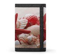 FekiLoot Red Starfish Seashells Trifold Wallet Slim Minimalist Front Pocket Men's Passcase Wallet Credit Card Holder