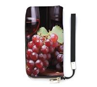 FekiLoot Red Wine Grape Long Wallet Large Capacity Zipper Purse Ladies Multi-card Slot Coin Phone Travel Pocket