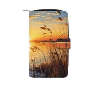 FekiLoot Reeds by The River Wallet Large Capacity Travel Double Fold Wallets Portable Zipper Leather Purse for Women Men