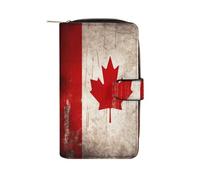 FekiLoot Retro Canada Flag Wallet Large Capacity Travel Double Fold Wallets Portable Zipper Leather Purse for Women Men